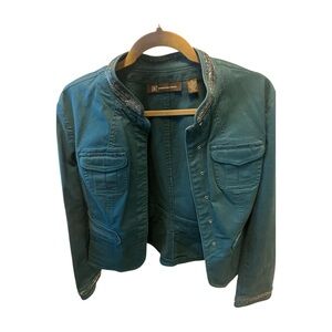 Vintage INC International Concepts Teal Utility Jacket with Embellished Trim.